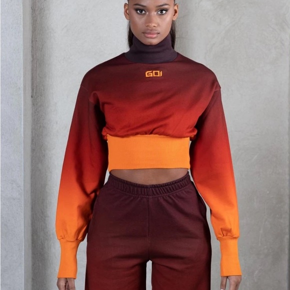 GOI ombré cropped crew neck sweatshirt turtleneck size xs - Picture 2 of 8